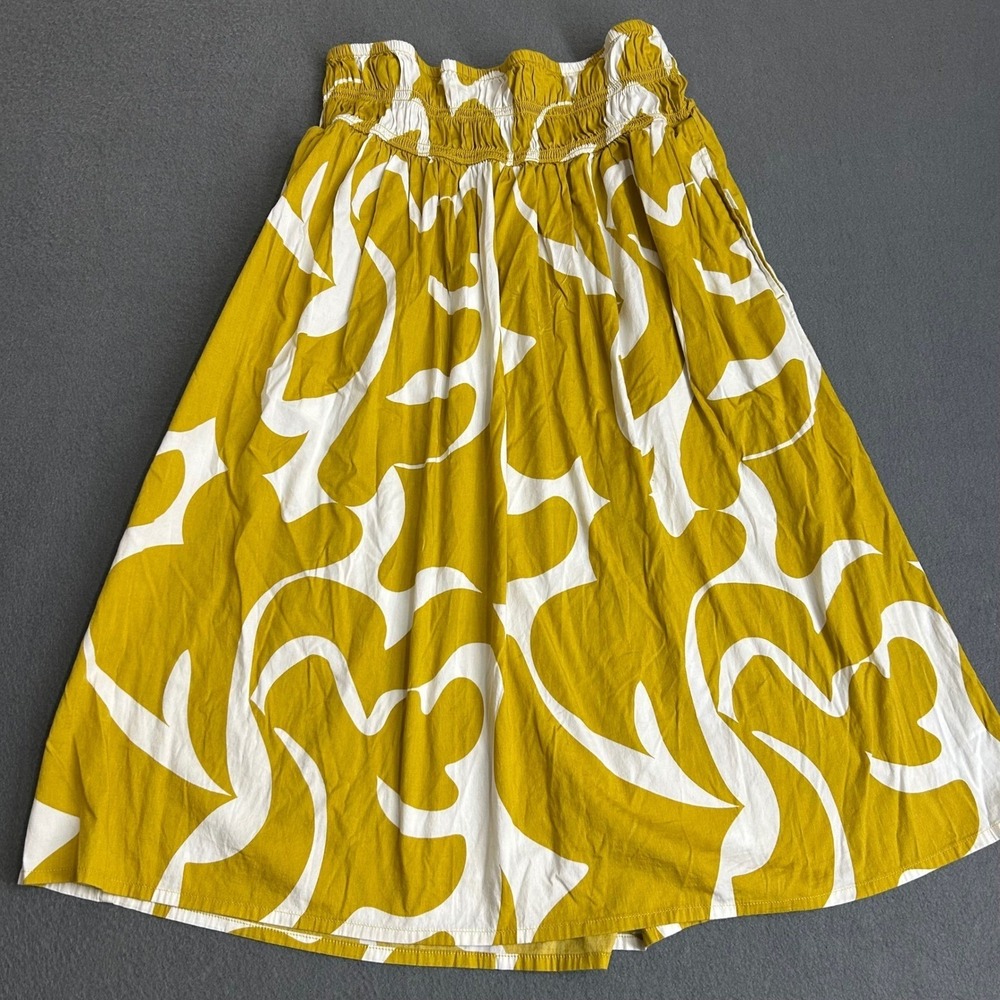 A New Day Skirt Womens M Mustard White Abstract Smocked Waist Midi Pockets